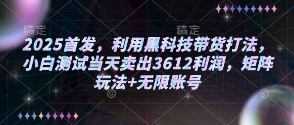 2025首发，利用黑科技带货打法，小白测试当天卖出3612利润，矩阵玩法+无限账号【揭秘】-Zv头条